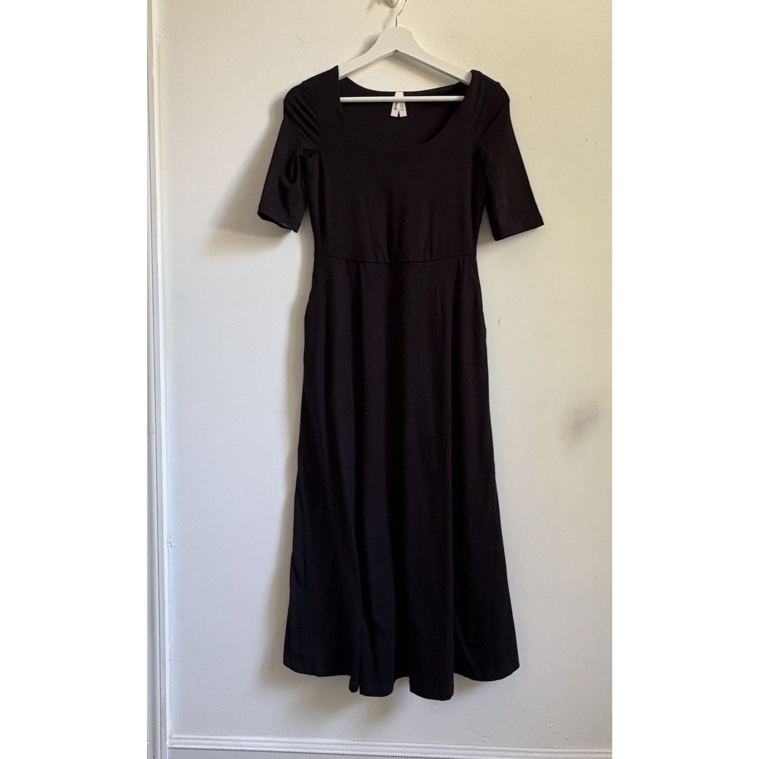 Pact Fit & Flare Midi Black Dress Xs Short Sleeves Organic Cotton Pockets